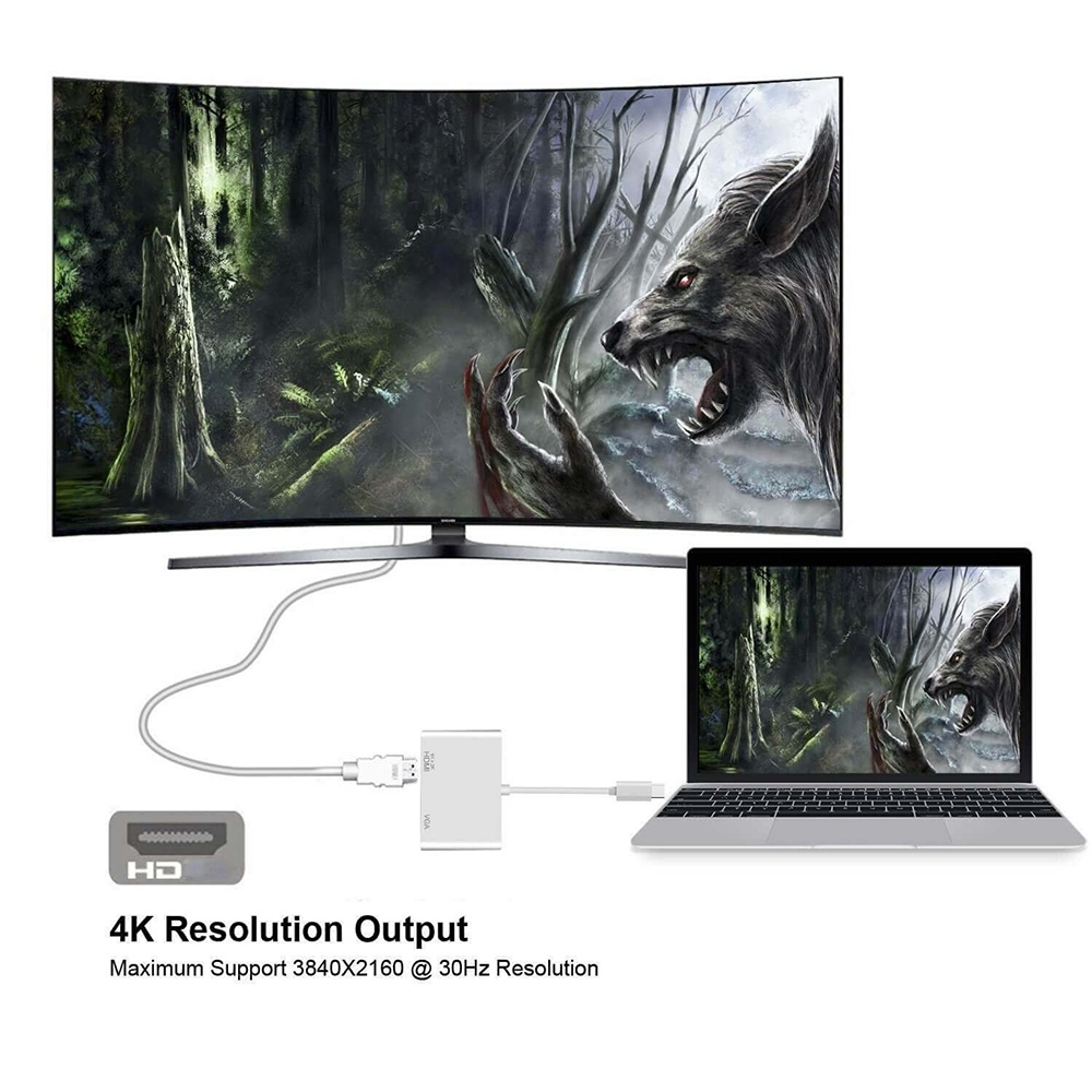 Usb-c thunderbolt -3 dockingstation type-c  to 4k hdmi-kompatibel 1080p vga-videoadapterkonverterkabel til macbook pc-skærm