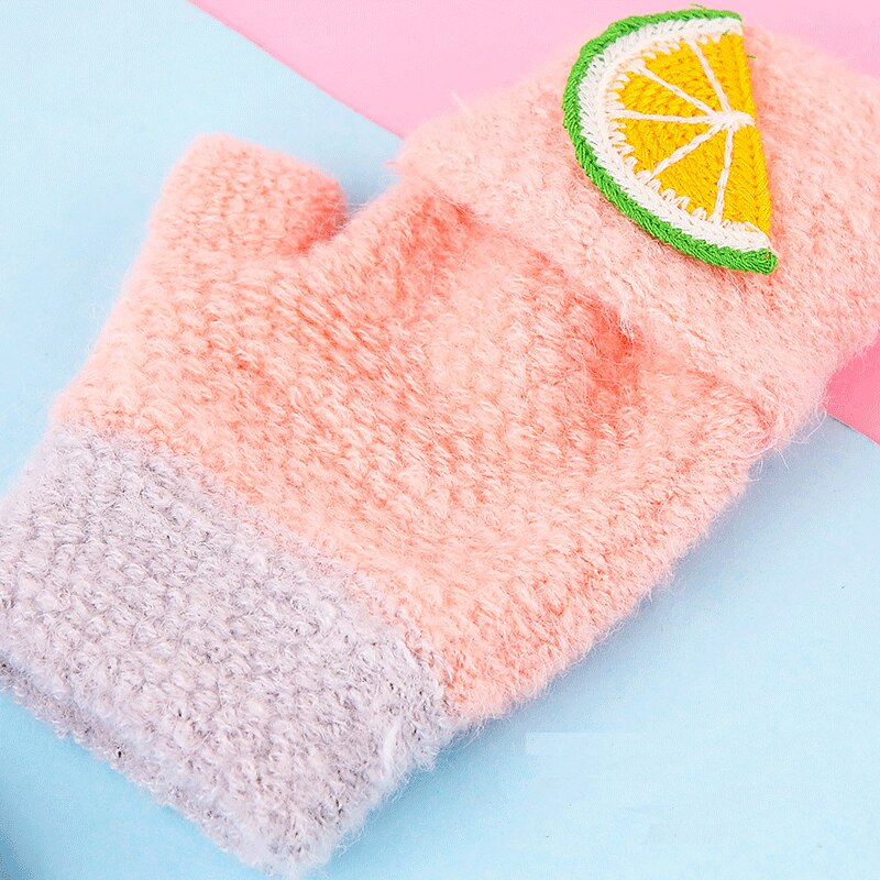 Los niños guantes sin dedos para niña lindo Niño de dibujos animados de invierno cálido bebé de lana guantes niños al aire libre manopla de mitad de dedo
