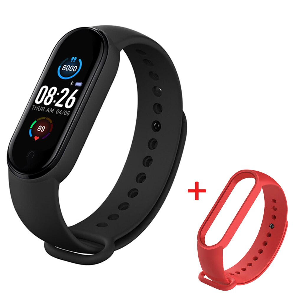 Smart Band M5 Smart Bracelet IP67 Waterproof Smarthwatch Blood Pressure Fitness Tracker Smartband Fitness Band Wristbands: with red strap