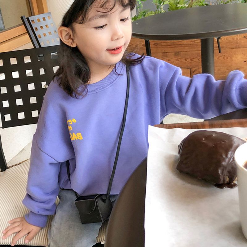 Kinder Set Niedlichen Pullover Baumwolle Verdickung Mädchen Niedlichen Wilden Rundhals Brief Druck T-Shirt Candy Farbe 3-8T: C / M