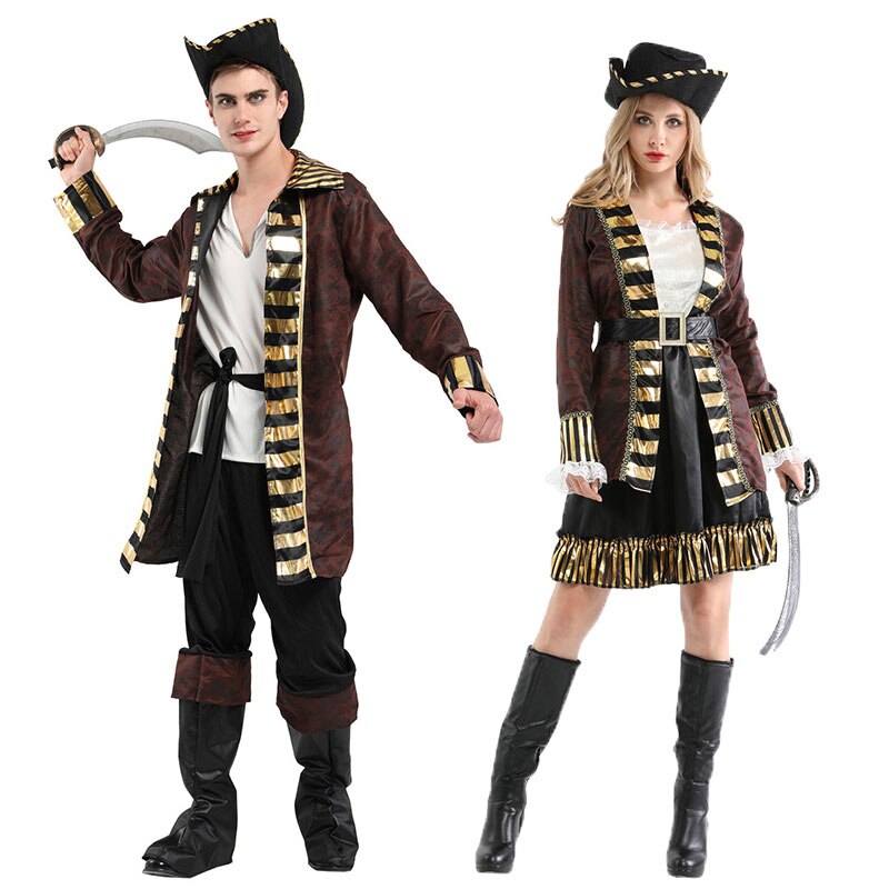 Umarden Fantasia pareja de Piratas del Caribe traje de bucanero mujeres hombres Halloween Purim carnaval vestido de lujo