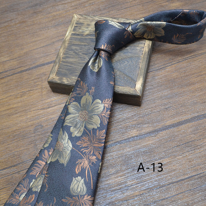 Nueva corbata clásica de poliéster de 8cm para hombre, corbata Retro de negocios con flores Jacquard, patrón de pescado, corbata marrón y negra, accesorios para de boda: Oro