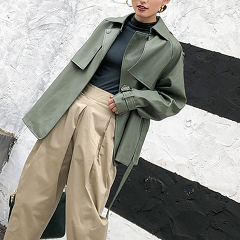 Fitaylor Spring Autumn 2022 PU Leather Jacket Casual Female Streetwear Outwear Jackets Women Faux PU Leather Belt Coat