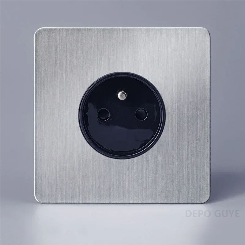 Double Prise de Courant Murale en Acier Inoxydable Brossé, Rétro, UE, France, Levier D.lique Interdit, 1-4 lèvent, 2 Voies, Panneau d'Joli, RJ45