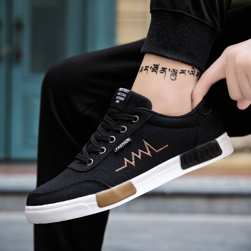 Herrskor vår sommar canvas skor herr sneakers low top svarta skor herr fritidsskor manligt märke sneakers