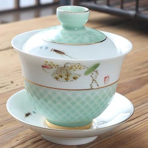 Kinesisk håndlavet keramik gaiwan hvid porcelæn kontor te kop bærbar rejse te skål håndmalet kung fu te sæt drikkevarer: B