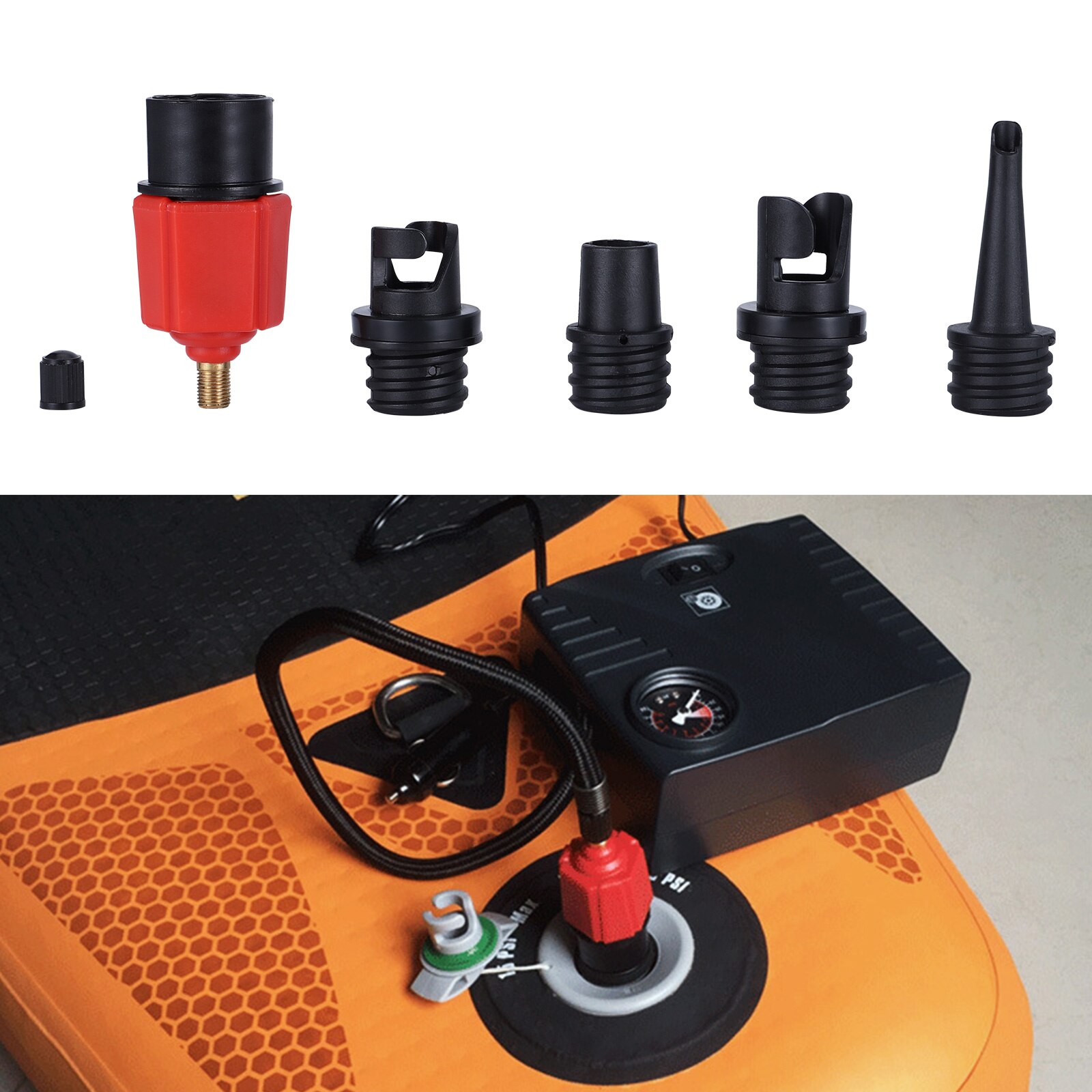 Opblaasbare Roeiboot Sup Luchtpomp Adapter Opblaasbare Paddle Rubberboot Kajak Air Valve Adapter Band Compressor Converter 4 Nozzle