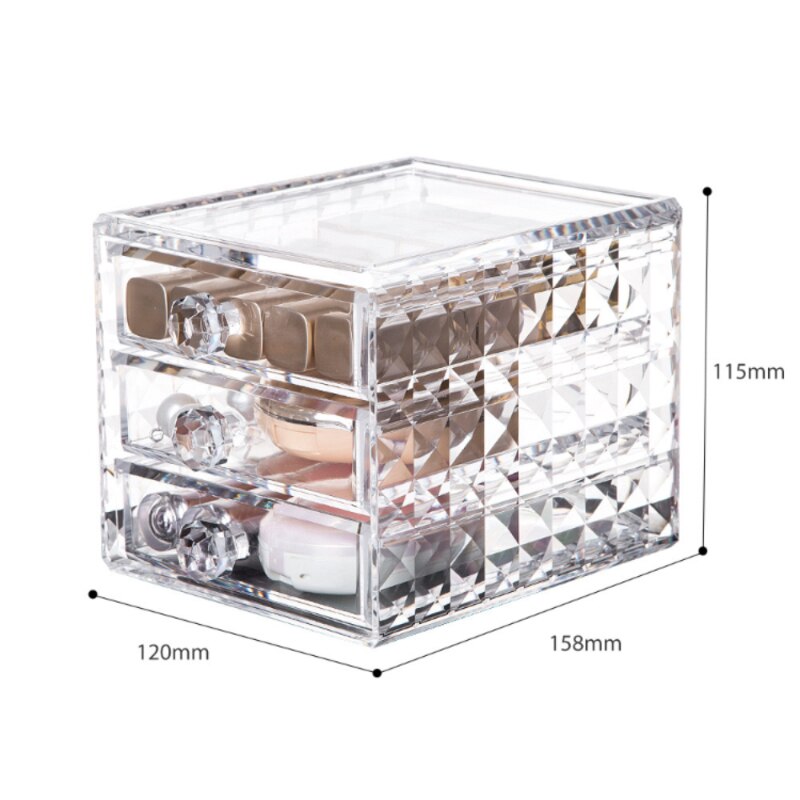 Acrylic Cosmetic Storage Box Jewelry Make Up Organizer For Small Things For Bathroom Dresser 3 Drawers Transparent Plastic Box