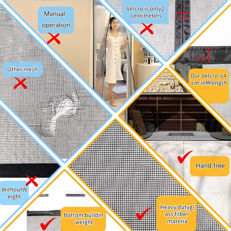 Household Screen Door Anti Mosquito Birds Protective Mesh Screen 6.55x13.1 ft Self Closing Garage Door Screen