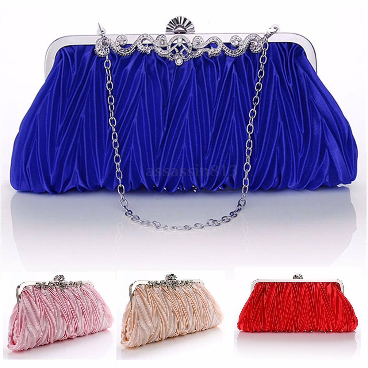 Women Pleated Satin Clutch Wedding Evening Bag Party Bridal Handbag Purse Bags