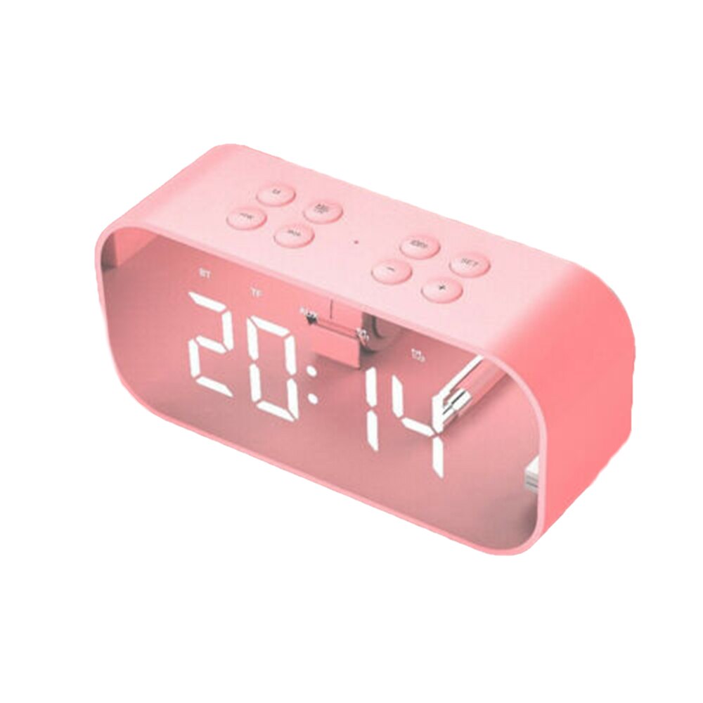 Laute Bluetooth-Lautsprecher Kabellose Stereo-Extra-Bass-Lautsprecher Wecker Radio MP3 Player Mirror LED Digital Alarm Clock: Pink
