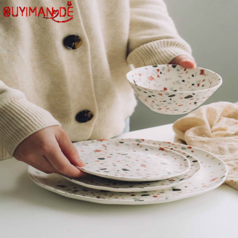 Terrazzo Diner Borden Dessert Gerechten Kom Servies Sets Slakom Keramische Platen