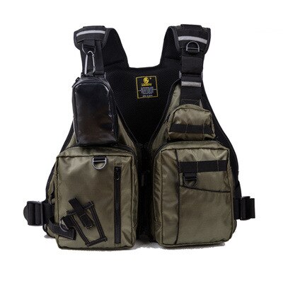 Chaleco salvavidas para pesca, chaqueta de , 120kg, multifunción, 8 bolsillos, para deportes al aire libre,: green-Black zipper