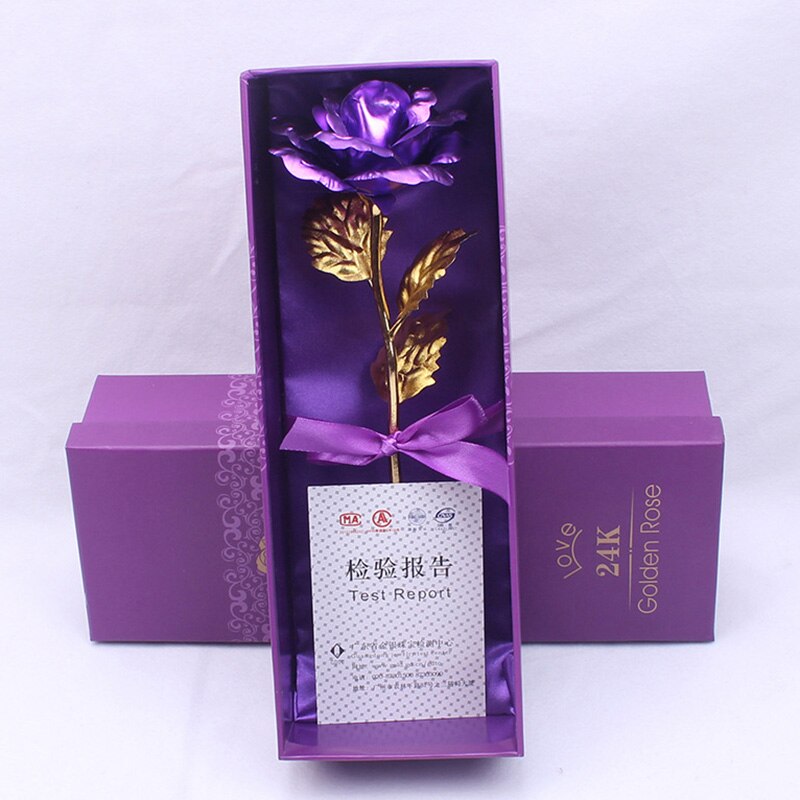 24K Gold Foil Rose Flower Emulated Flower Valentine's Day Single Gold-plated Rose Bouquet Box Home Decro: 06