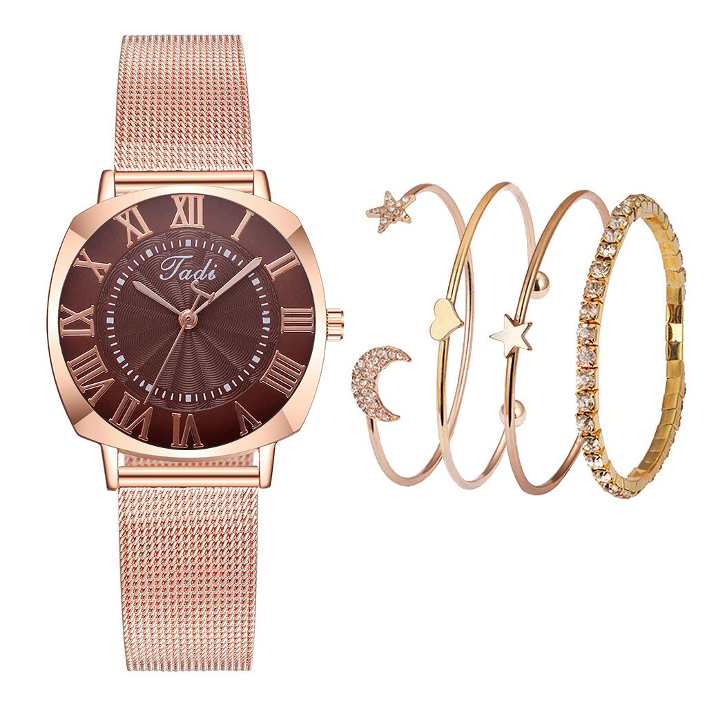 Vrouwen Shining Casual Quartz Rvs Newv Band Armband Horloge Set: E