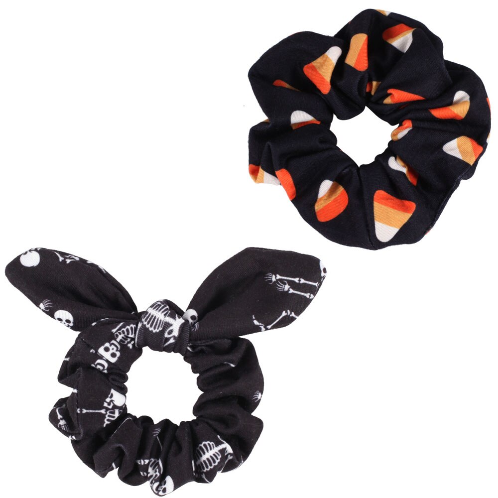 2PK Halloween Spooky Scrunchies Haaraccessoires Voor Vrouwen Meisje Schedel Elastische Hair Tie Paardenstaart Houder Rubber Haarband: B color