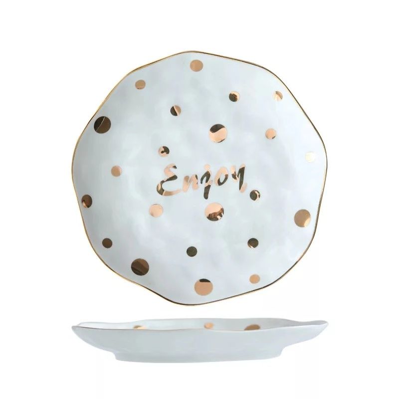 Europæisk guld bølgepunkt keramik porcelæn suppe skål frugt frugt bøf plade desserter fad sød mad plader