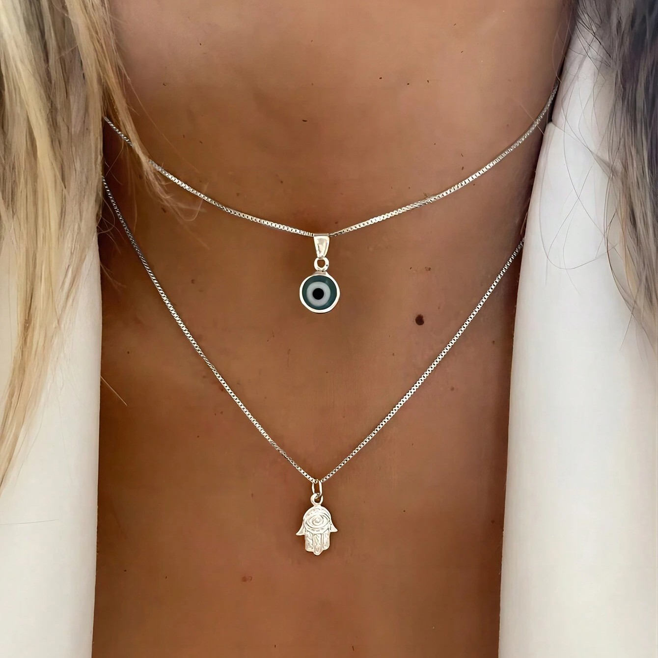 Collier porte-bonheur turc Double couche avec pendentif mauvais yeux pour femmes, Micro pavé de strass, chaînes de clavicule, bijoux: Cobalt violet