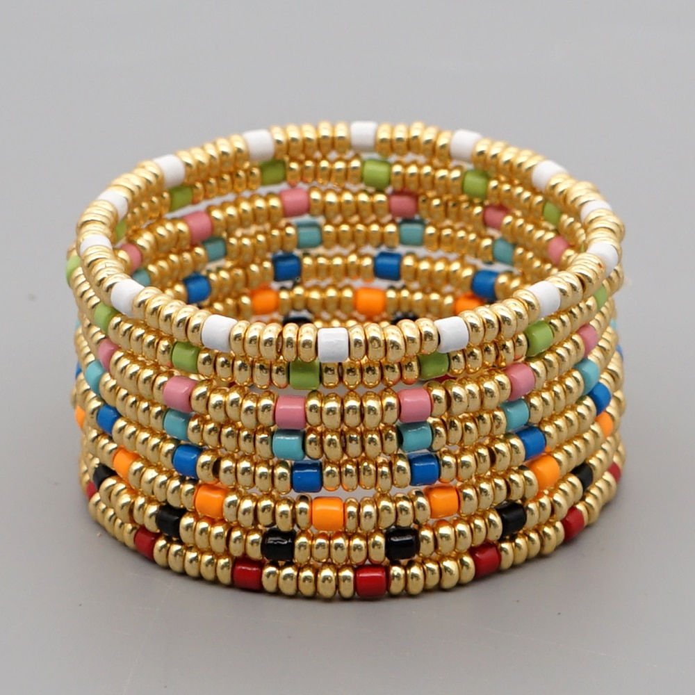 Go2 boho guldfarvet beaded armbånd til kvinder smykker boho armbånd elastisk pulsera mujer moda emalje perler smykker
