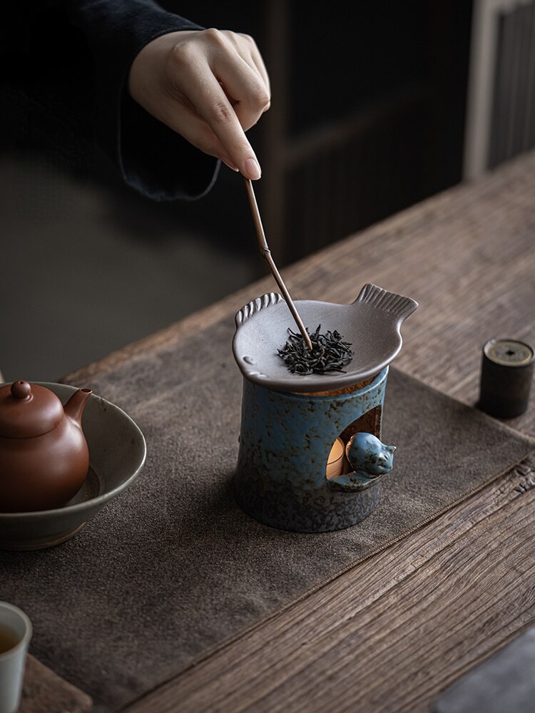 Poêle à thé en céramique, Mini encens de thé cuit au four, encens de séchage, encensoir saveur de thé, cuisson d&#39;huile essentielle, bougie accessoires de thé