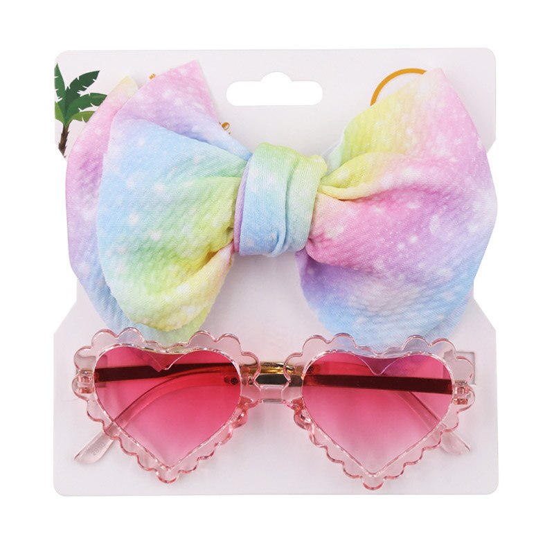 2Pcs/Set Dot Flower Leopard Print Baby Headband with Heart Sunglasses Kids Elastic Nylon Hair Band Girls Hair Accessories: set2