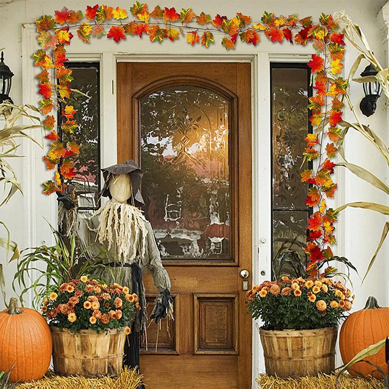 2 Pcs Autumn Maple Leaves Garland Fall Hanging Plant for Home Garden Wall Doorway Backdrop Fireplace Decoration