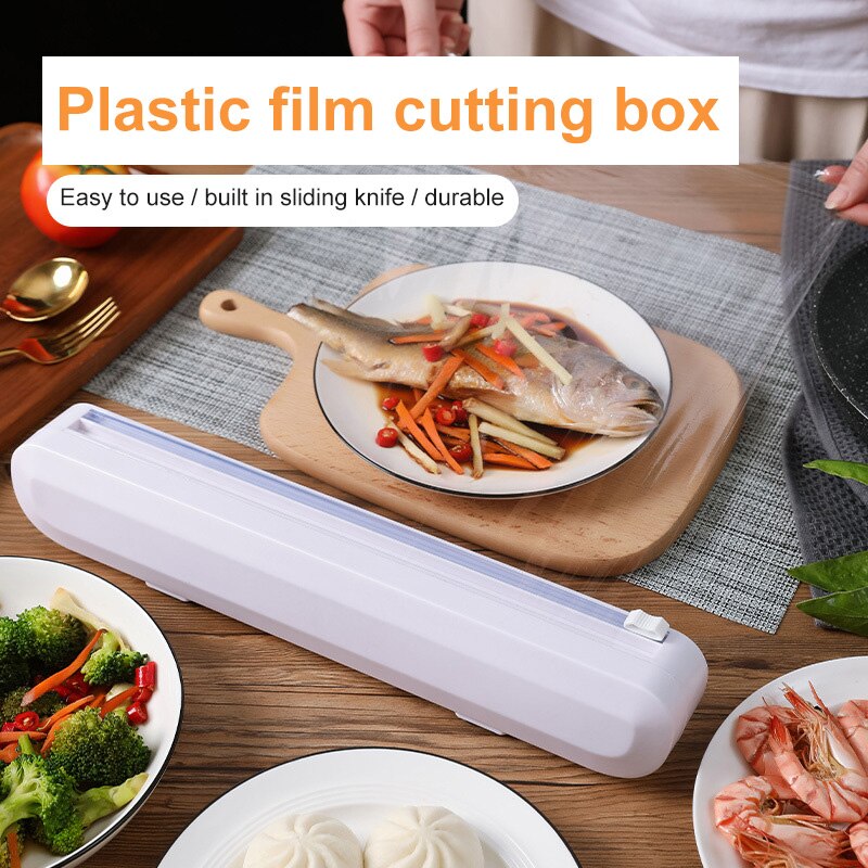 1pcPunch-free Fixation Distributeur D'emballage Alimentaire Coupe-Feuille Étirable Pellicule De Film Distributeur En Plastique Cutter Tranchant Stockage Porte-Outil de Cuisine