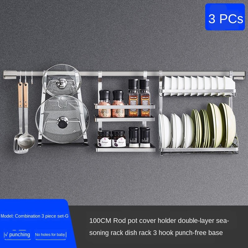 Stainless steel kitchen shelf wall hanging sauce rack hanging rack kitchen counter storage rack