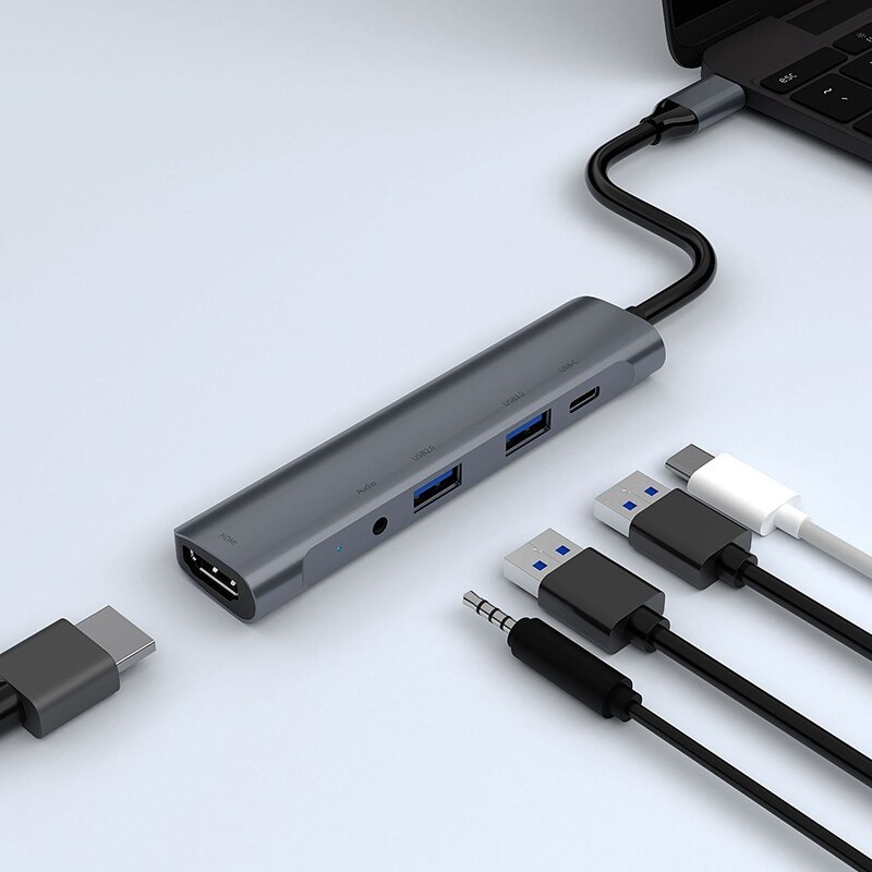 Alluminio USB-C attracco stazione 5 in1 Tipo C centro HDMI USB 2.0/USB 3.0 o 3.5 millimetri Porte di Espansione adattatore per PC Del computer Portatile