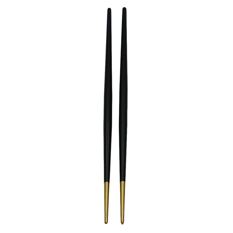 1 par sushi runda ätpinnar rostfritt stål porslin färgstark längd 22cm återanvändbara ätpinnar halkfria matpinnar sushi hashi: Svart guld