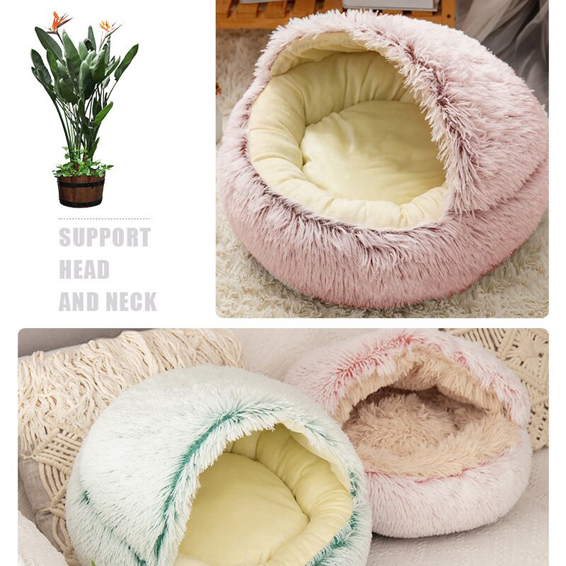 Sac de couchage en peluche pour animaux de compagnie, demi-paquet rond et en velours cristal, lit en peluche pour chat, coussin pour chien, fournitures pour animaux de compagnie