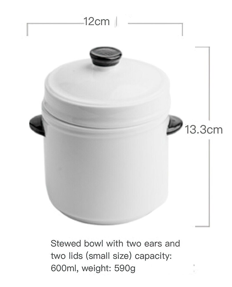 Ceramic Stew Pot Korean Double Ear Double Cover White Round Soup Bowl Cooking Utensils Household Kitchen Supplies Tableware: 1