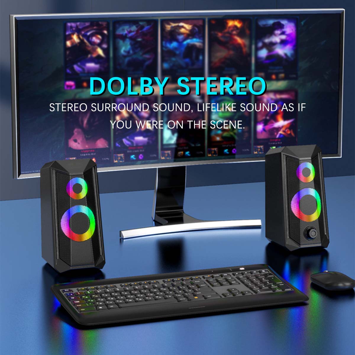 K102 RGB Dynamic Lighting Computer Speakers 3.5mm AUX/USB Stereo Loud Speaker No Delay Speakers Sound Bar for Desktop PC Laptop