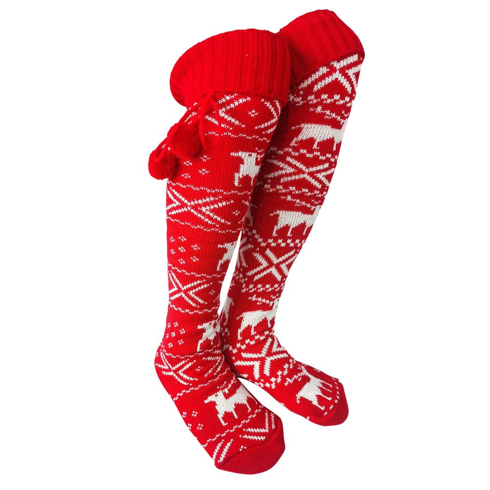 1 Paar Kerst Vrouwen Midden Kousen Leuke Katoen Elanden Print Sok Bohemian Stijl Warm Kousen: Red