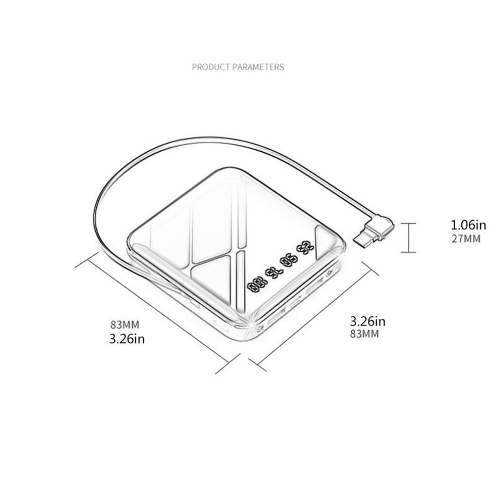 10000 mah powerbank met kabel, snel opladen, digitaal display, mini-spiegel powerbank 20000 3 in 1 externe batterij, powerbank