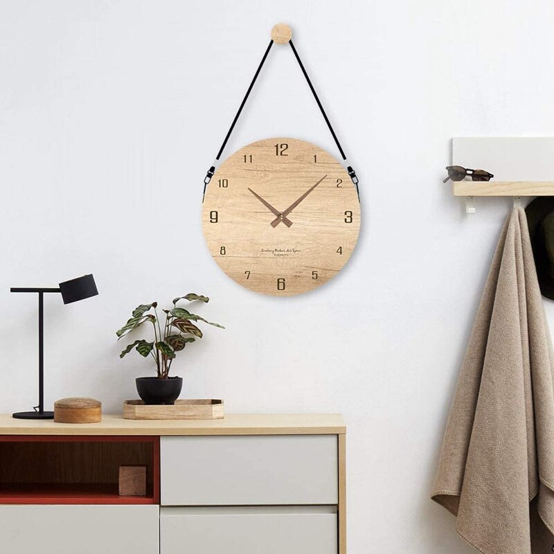12 Inch Modern Wall Clock Battery Operated, Silent Non-Ticking Wooden Decorative Round Wall Clock, Digital Wall Clock
