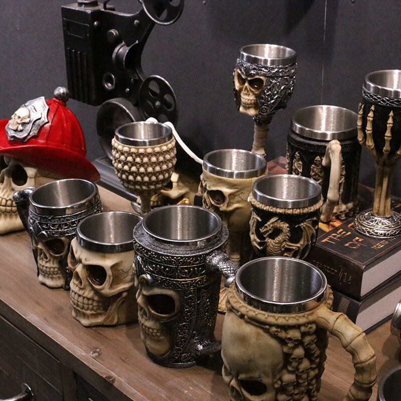 3D Rvs Bier Mokken Keramische Schedel Mok Skelet Grim Knight Gothic Koffie Cups Creatieve Beste Halloween