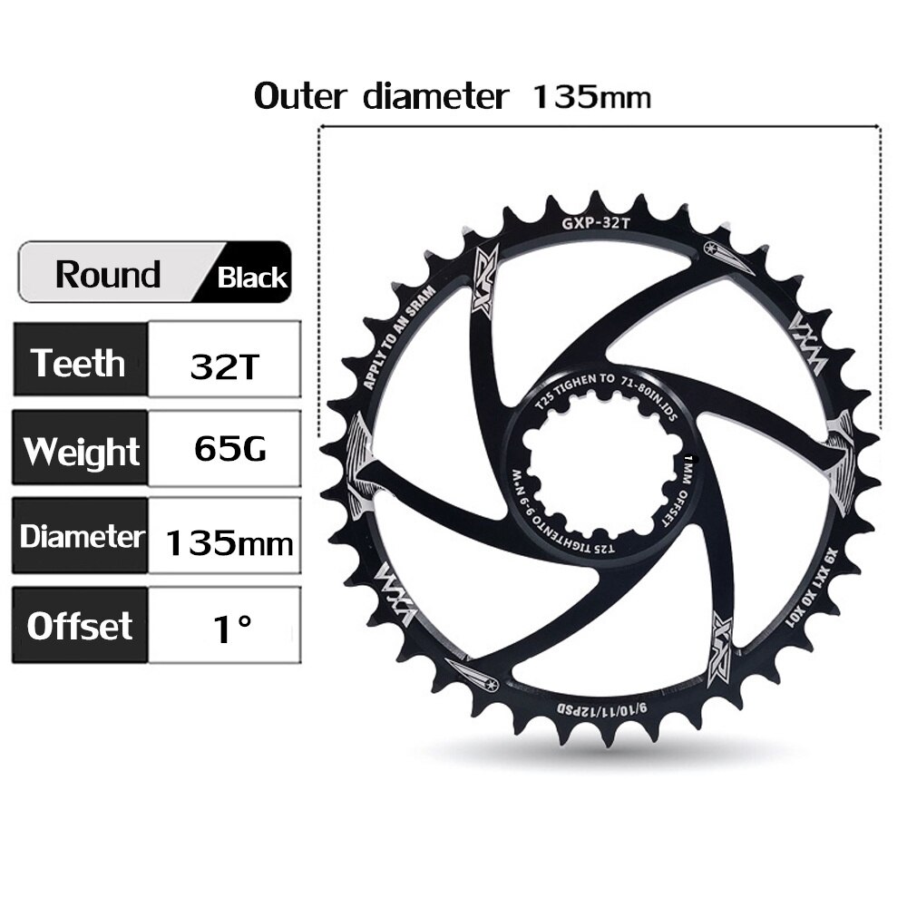 Vxm Mtb Fiets Kettingwiel Smalle Brede 30T/32T/34T/36T/38T/40T Kettingblad Voor Sram 8/9/10/11/12S Nx Xx Xo Gx GXP11 X1 Offset 1MM3MM: 1MM 32T Round