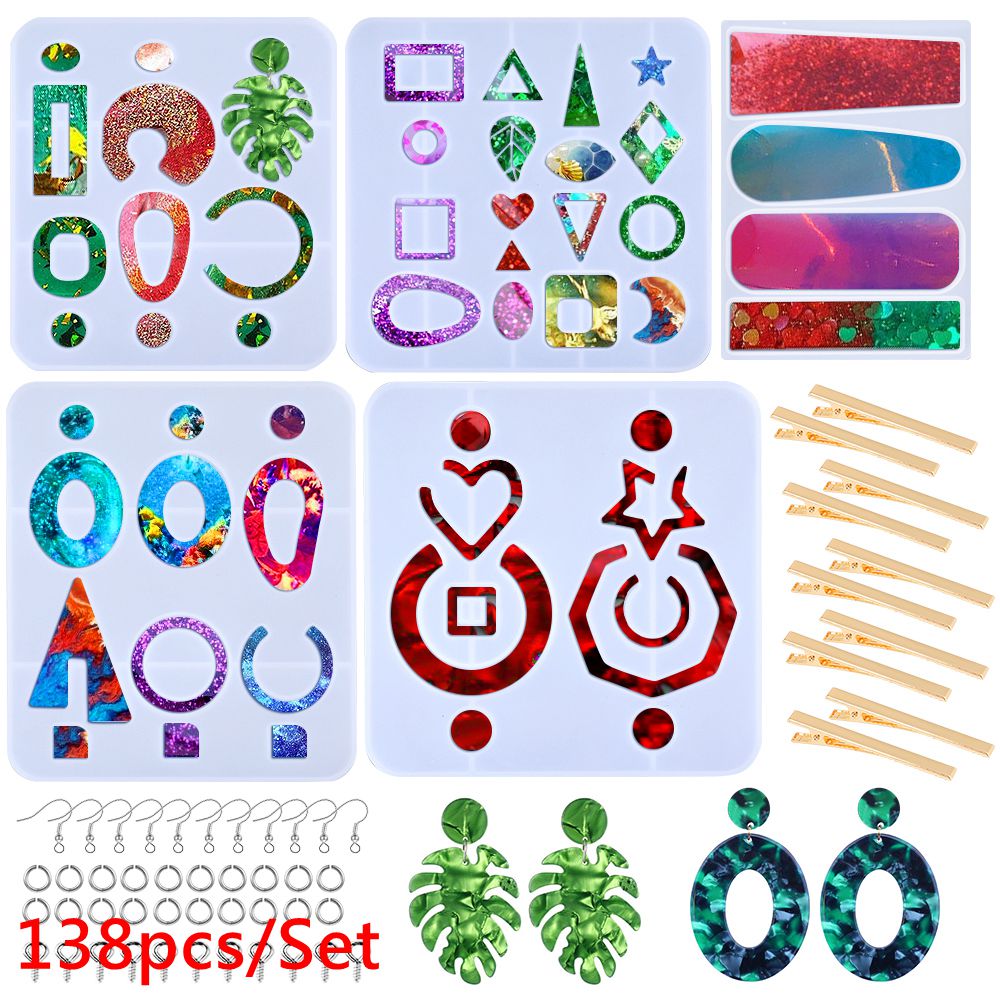 Mixed Style Jewelry Epoxy Casting Molds Tools Set Silicone UV Casting Tools Clay Resin Casting Molds For Jewelry making DIY: 138pcs set