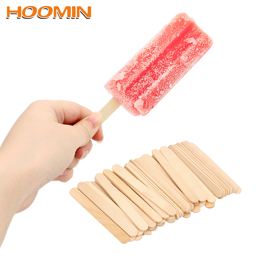 HOOMIN 50Pcs/Lot Natural Wood Ice Cream Sticks Kids DIY Hand Crafts Colored Wooden Popsicle Sticks Art Ice Cream Tools