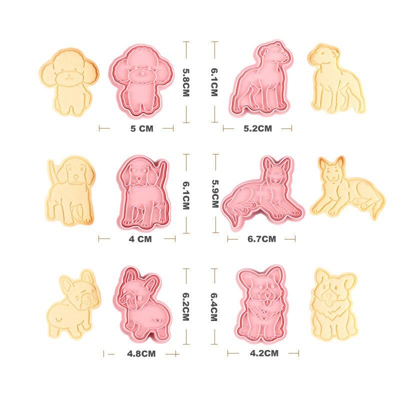 Molde de galletas Corgi 3D, dibujo animado en forma de perro, glaseado de azúcar, galleta en relieve, sándwich de fruta, galleta, Fondant, prensa, molde para hornear: B-6pcs set