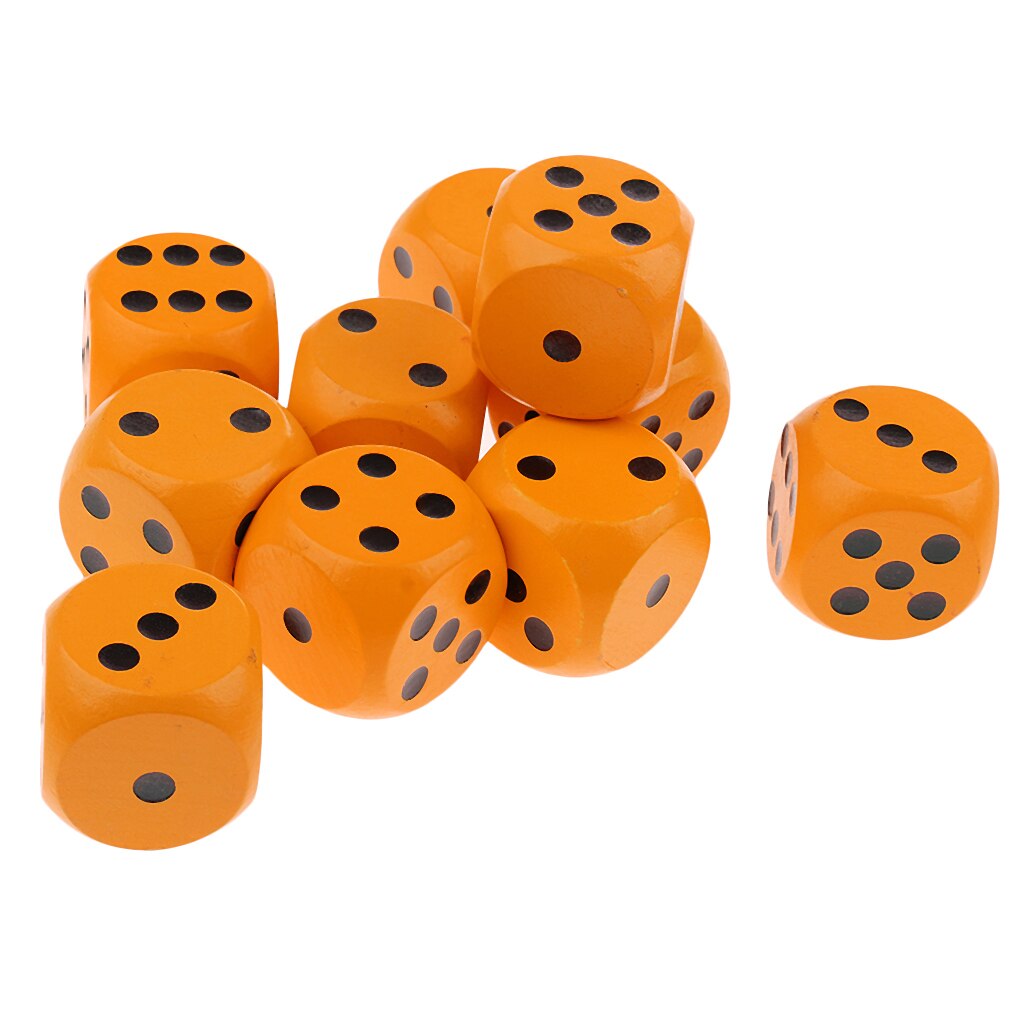 10 Pieces Wooden Dice Six Sided Dice Digital Dice D6 Rounded Wood Dice for D&D RPG Games Orange