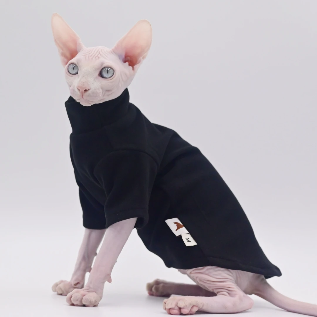 Ropa para gatos sin pelo de algodón suave, ropa para gatos Sphynx, ropa para gatitos para Cornish, Devon, Yorkshire, KnnisCat, bebé: XS / Negro