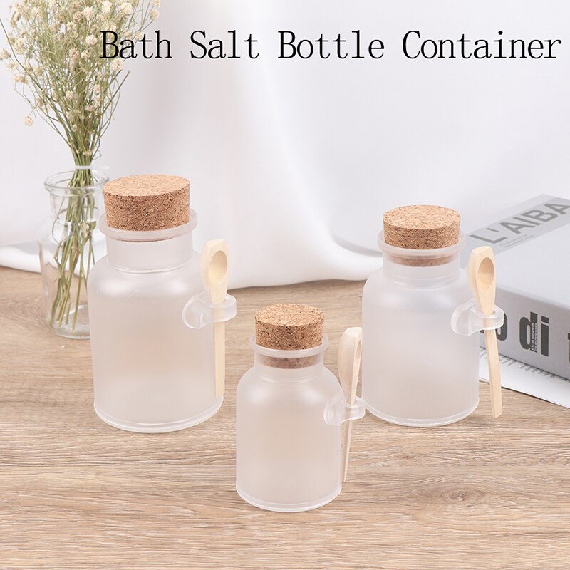 100/200/300g Bath Salt Bottle Round Cosmetic Empty Matte Cork Jar Women Mask Facial Container Refillable Bottles With Wood Spoon