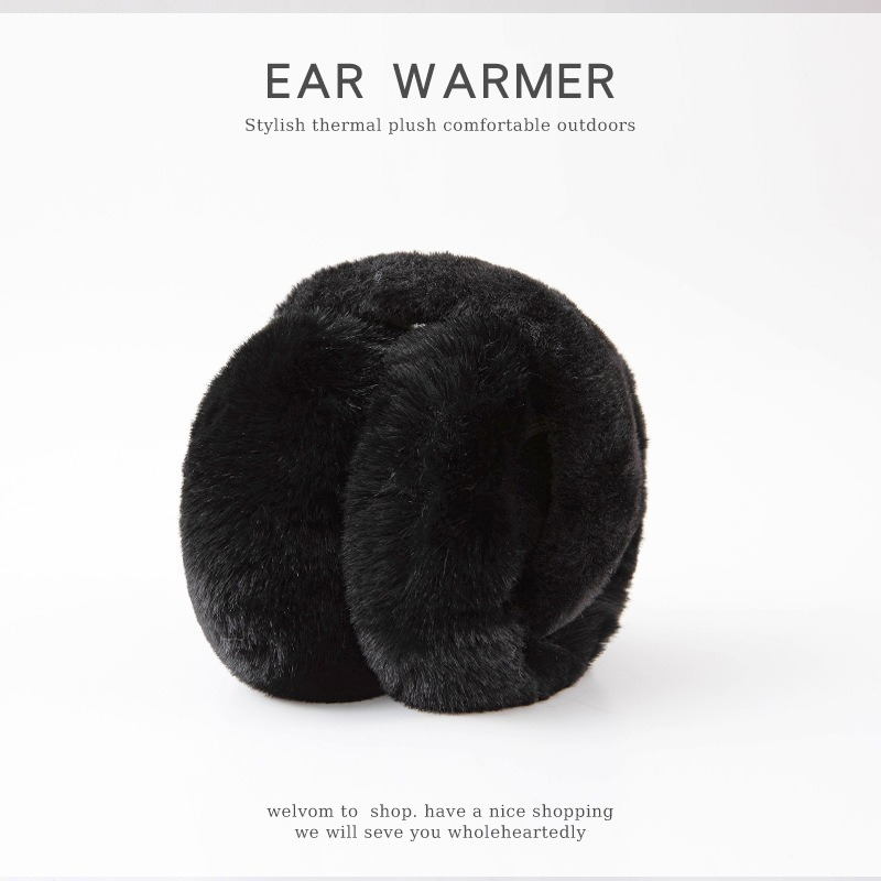 Plush Ear Warmer Winter Warm for Women Men Solid Color Earflap Outdoor Cold Protection EarMuffs Ear Cover Christmas Gif: black