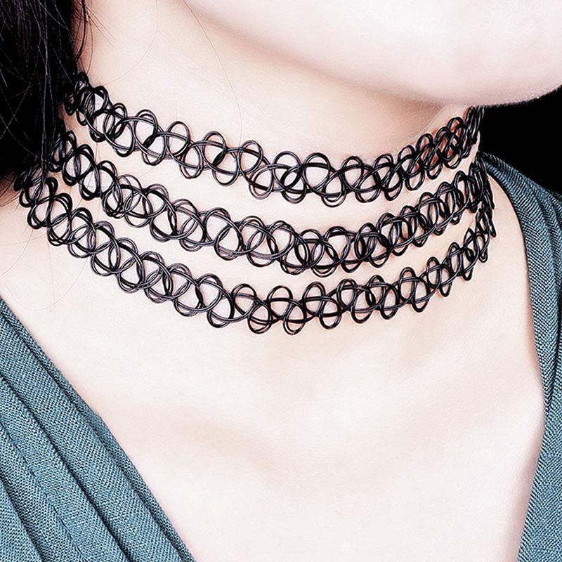 Collier ras du cou élastique en henné, 6 pièces, noir, tatouage, gothique, extensible