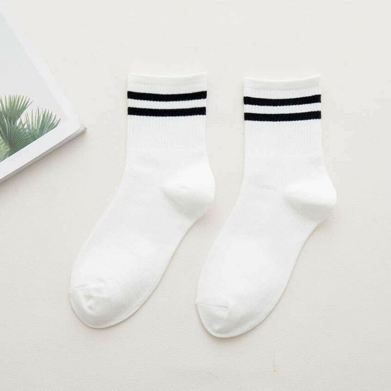 Calcetines a rayas de mezcla de algodón para mujer y niña, medias deportivas informales, suaves, tobilleras de Sport, para primavera y otoño: White