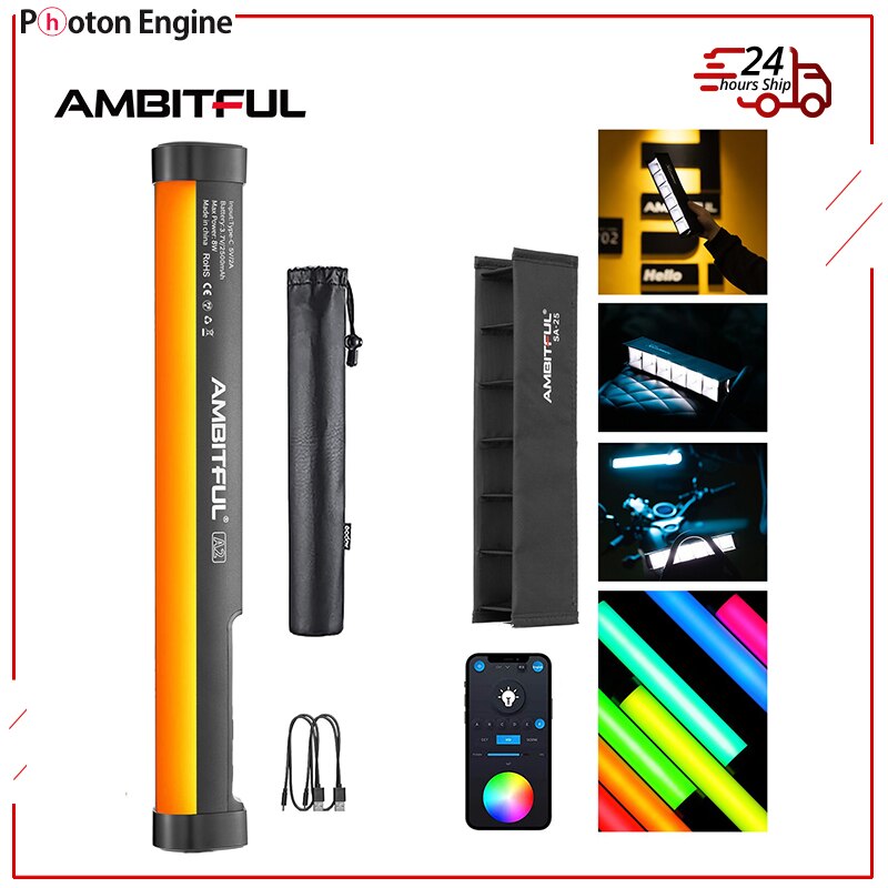 AMBITFUL A2 RGB 2500-8500K RGB LED Video Stock Rohr Licht + Bienenwabe Netz Gebaut-in APP Lithium-Batterie Magnetische Funktion