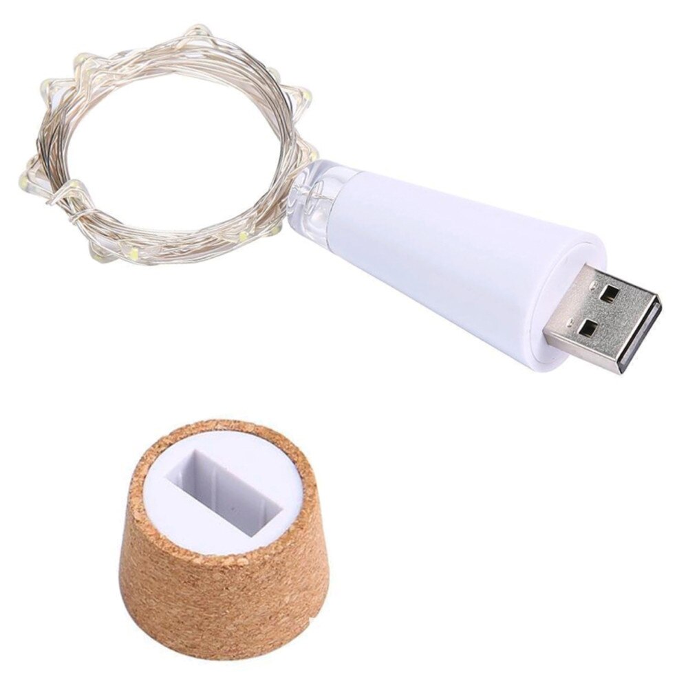 Guirnalda de luces de corcho para botella de vino, cadena de alambre de cobre, LED estrellado, recargable por USB, 2M, 20LED, para bricolaje, , Navidad, boda
