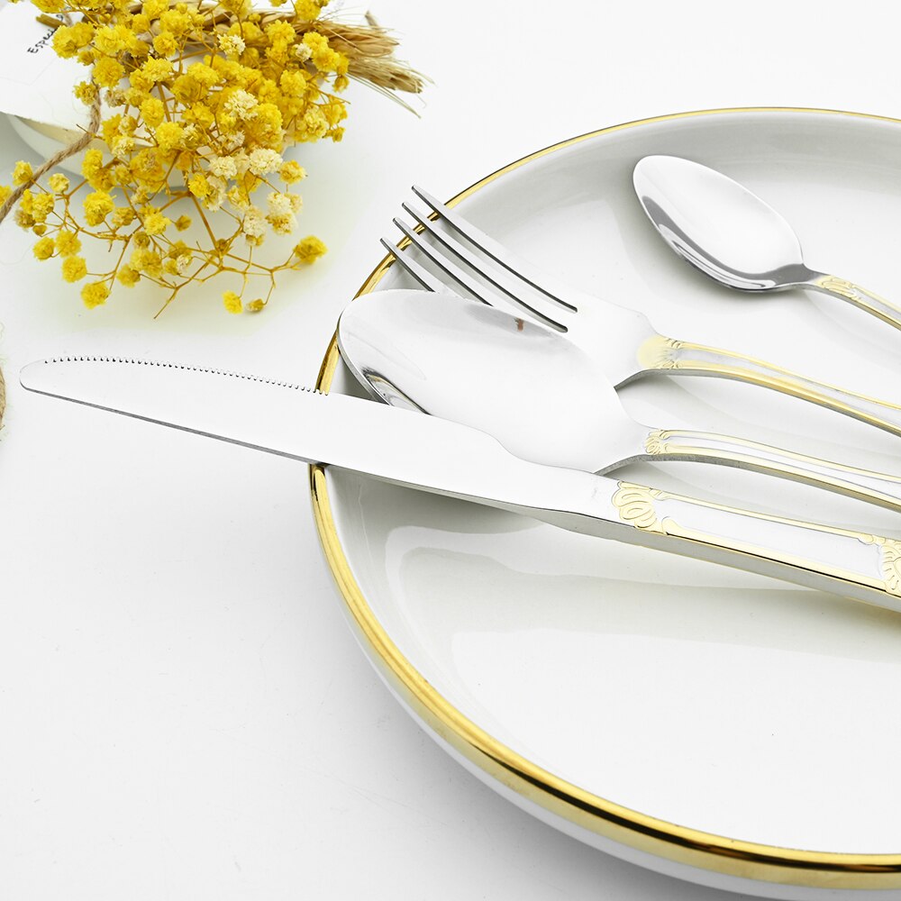 Dinnerware Vintage 304 Fork Dinner Spoon Knives Stainless Steel Silverware Set Flatware Set Kitchen Tableware